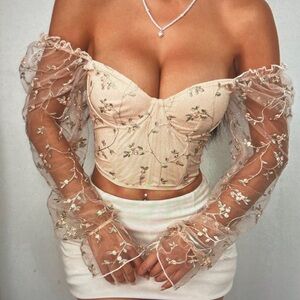 Elegant Floral Embroidered Off-Shoulder Top